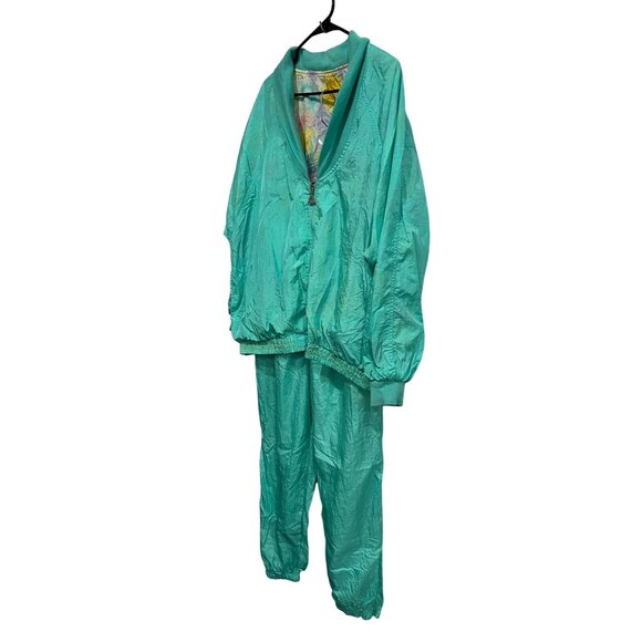 Vintage Casual Isle Windbreaker Tracksuit Set Teal Sz XL Reversible Retro Sport - Picture 2 of 16